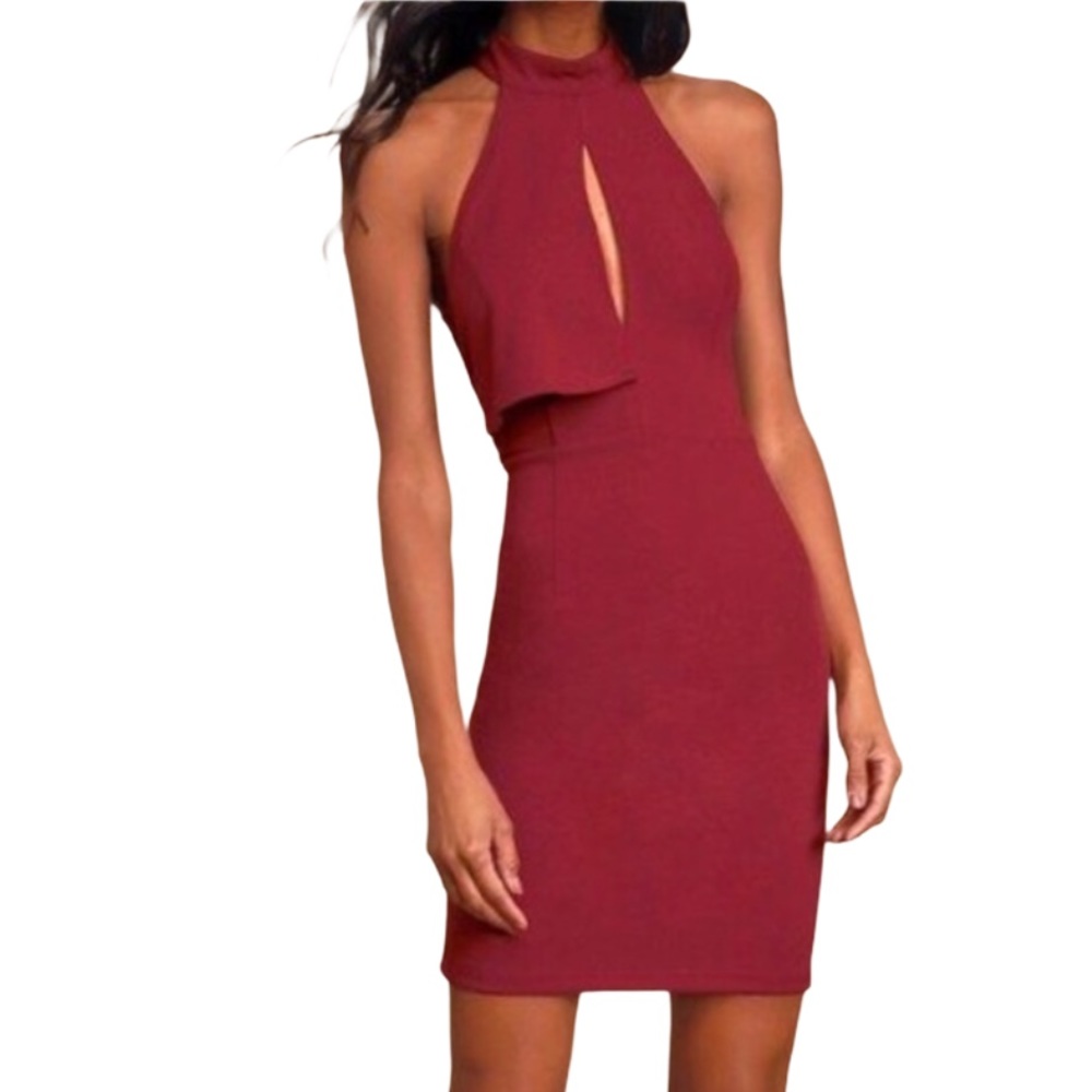 Lulus Rayleigh Burgundy Halter Mini Dress in S and M NWT - Picture 3 of 16